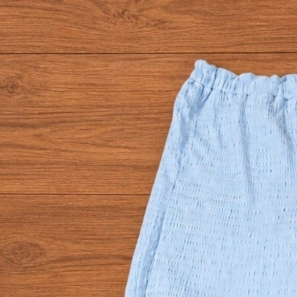 Grandmacore Textured Wide Leg Pull On Pants Light Blue Crinkle High Rise Vintage