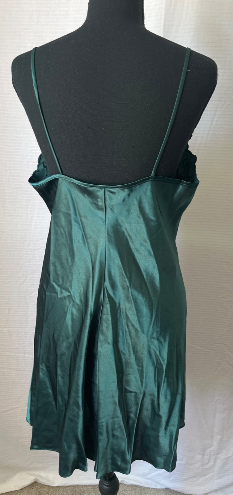 Vintage 80’s Angelique lingerie Large Slip Dress Hunter Green Embroidered Floral