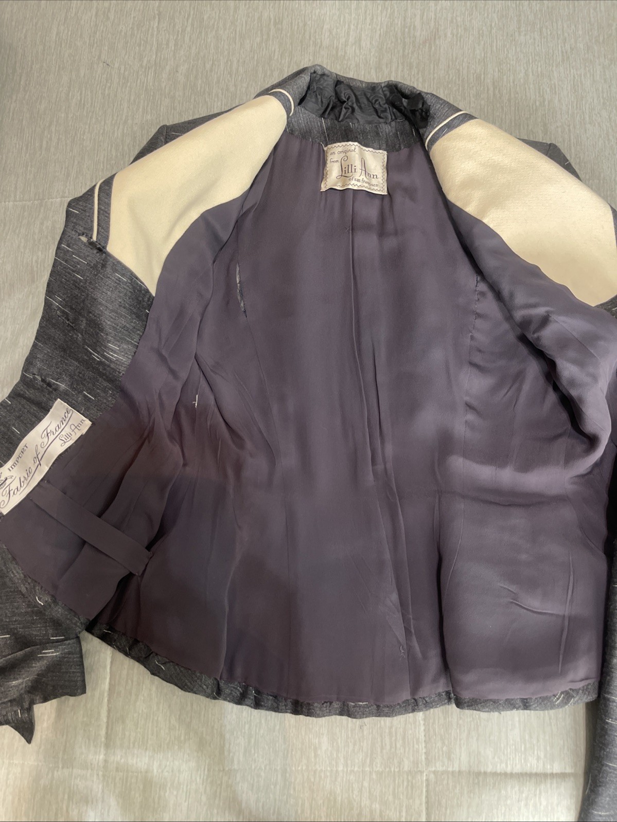 VTG Women’s 40s 50s Gray Lilli Ann Silk Skirt & Jacket Suit Set XS/S 1940s 1950s
