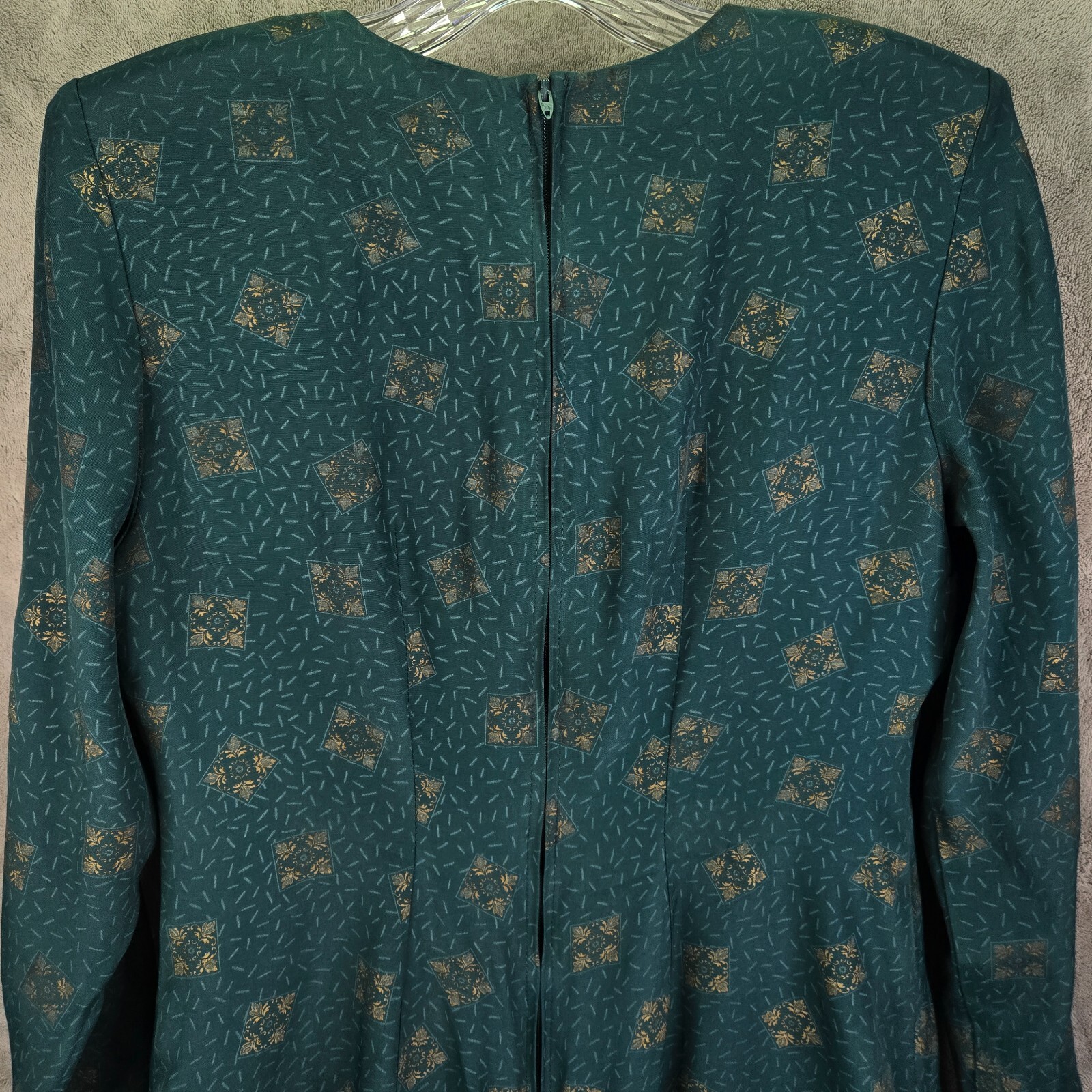 Vintage Michael B Ltd 80s Suit Dress Womens 10 Green Gold Buttons Shoulder Pads