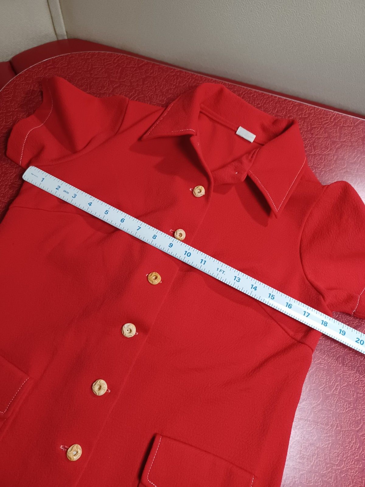 True VTG Mod Mid-century 1960s 1970s 100% Polyester Button-up Shirt Jacket Red M