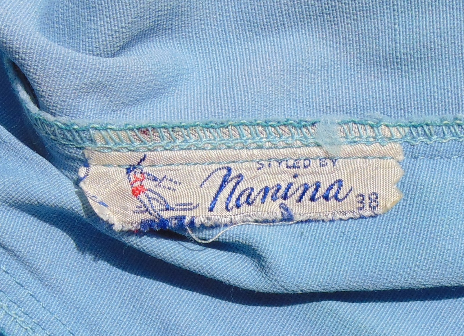 VTG 1940s Styled by Nanina Baby Blue Ruched Halter Bathing Suit sz 38