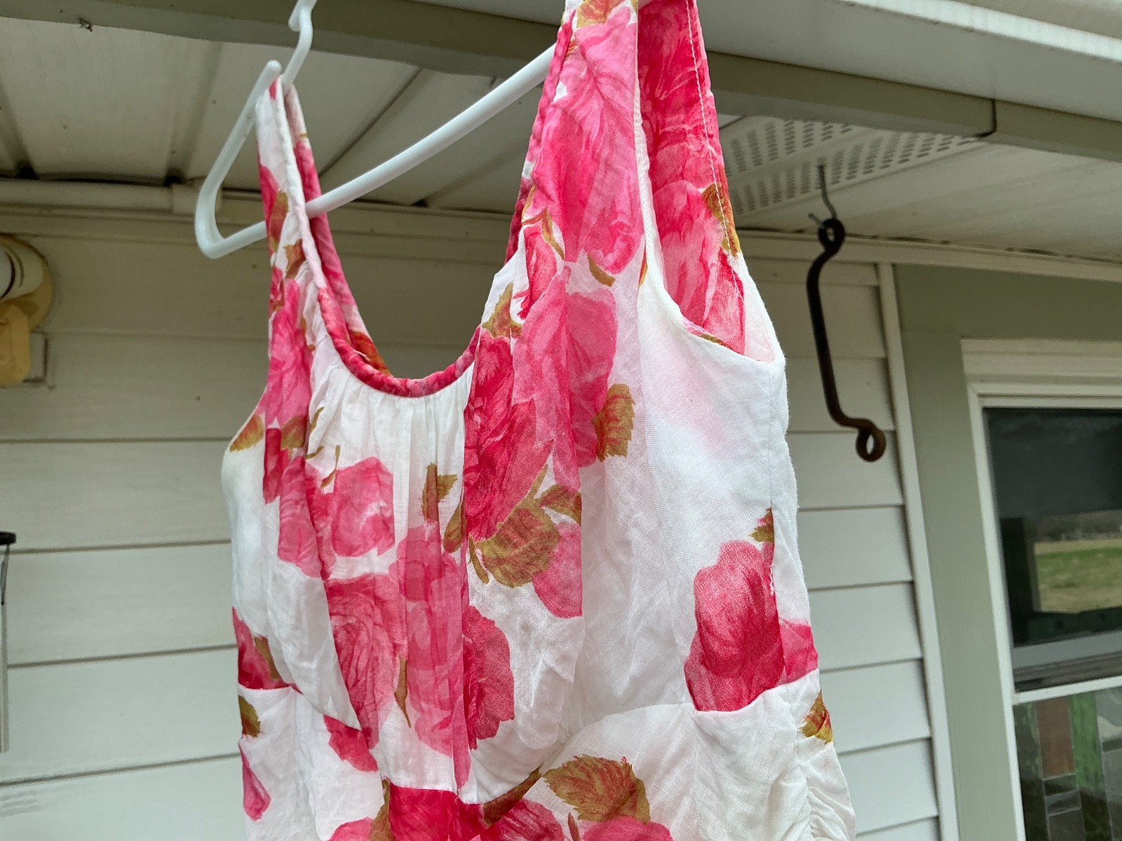 1950s Sleeveless Pink Rose Print Flowy Summer Cotton Vintage Dress Saba Juniors