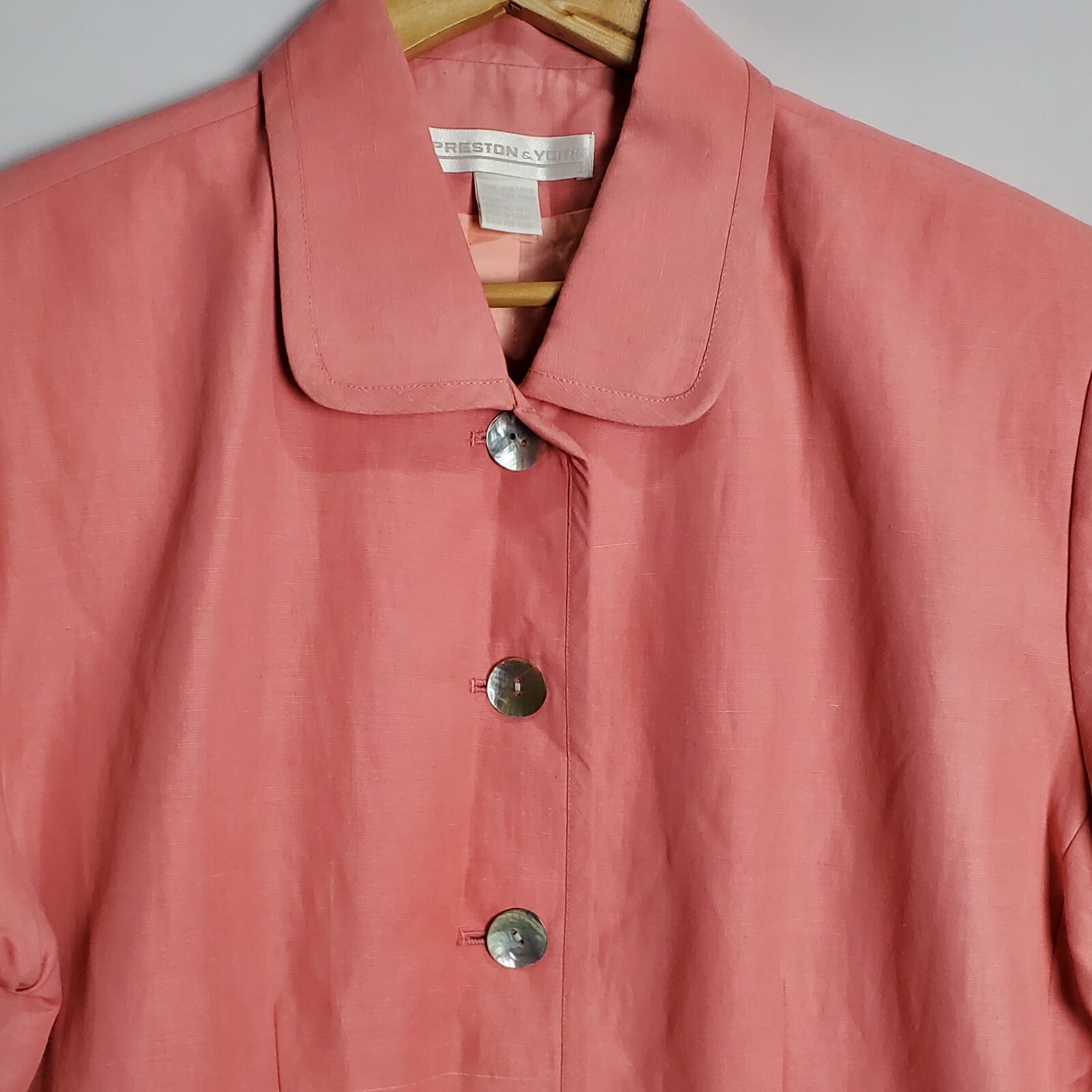 Vintage 90’s Preston & York Pink Linen Blend Button Up Short Sleeve Blouse Sz 16