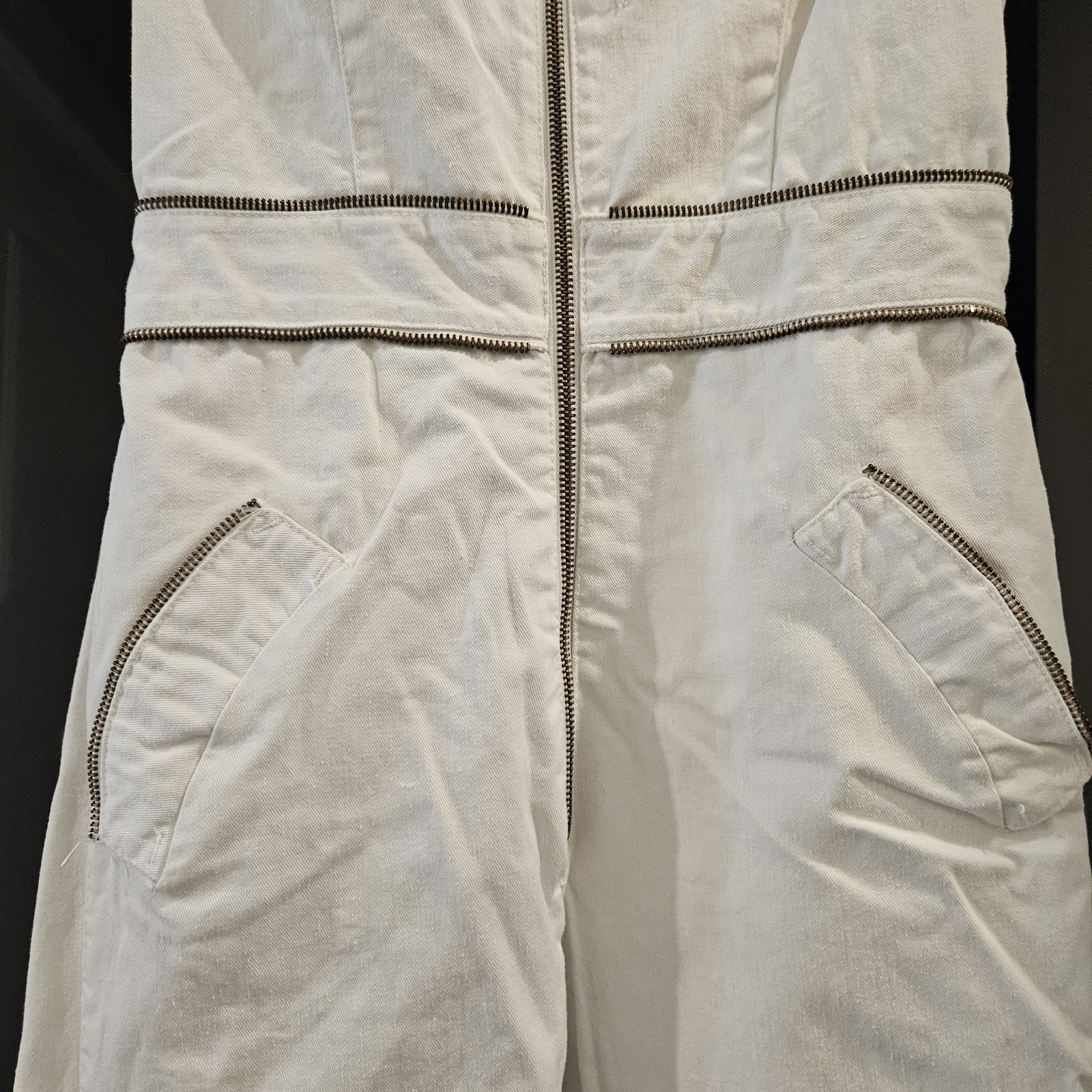 RARE Vintage 1970s Victory 1 Women’s White Denim Jumpsuit Size S/M TALON ZIPPER