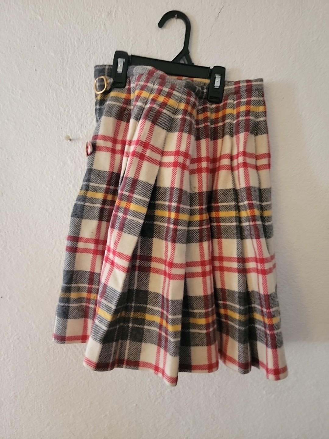 Vintage 70s Bobbie Brooks Pleated Plaid Wool Skirt Buckles Small