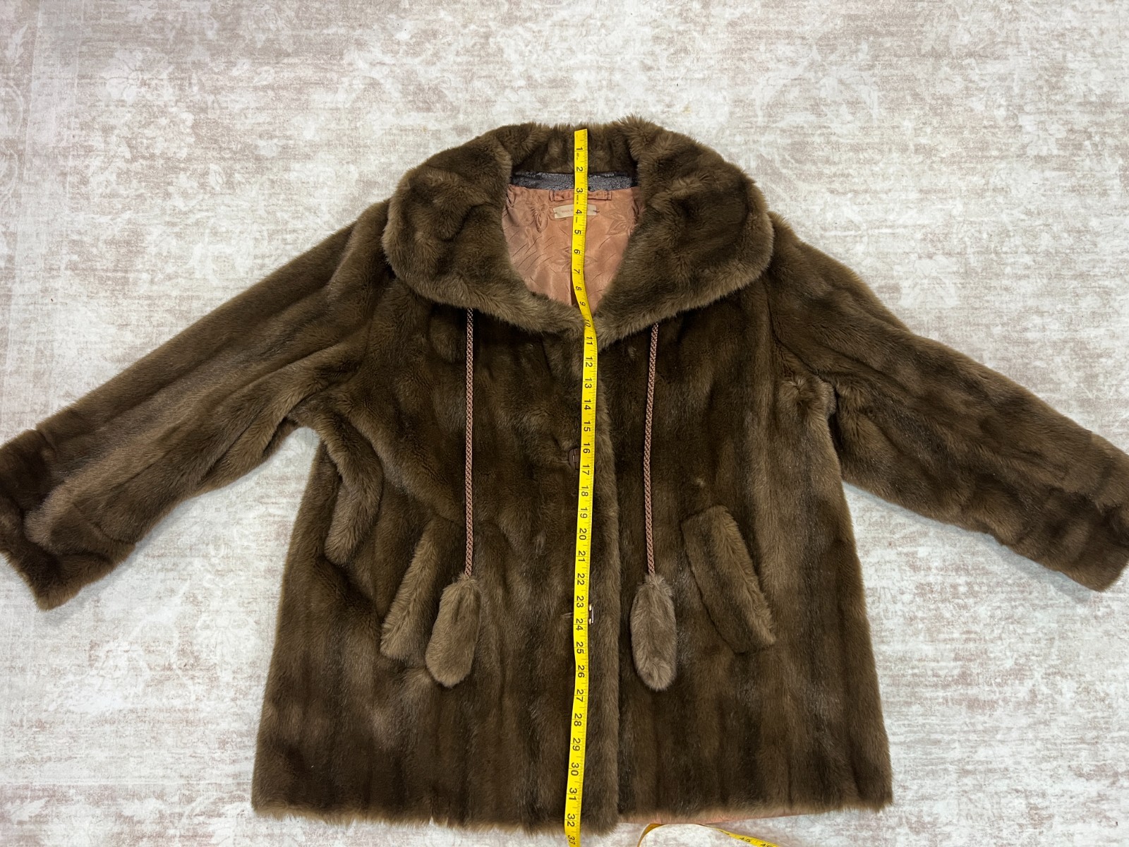 Vintage 60s Lykafur Priscilla Modes Tissavel Brown Faux Fur Coat