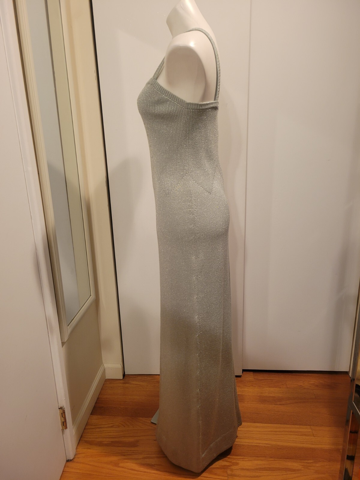 70’s VTG 2pc Wool & Metallic Yarn Knit Maxi Dress & Cover SzMed Unbranded