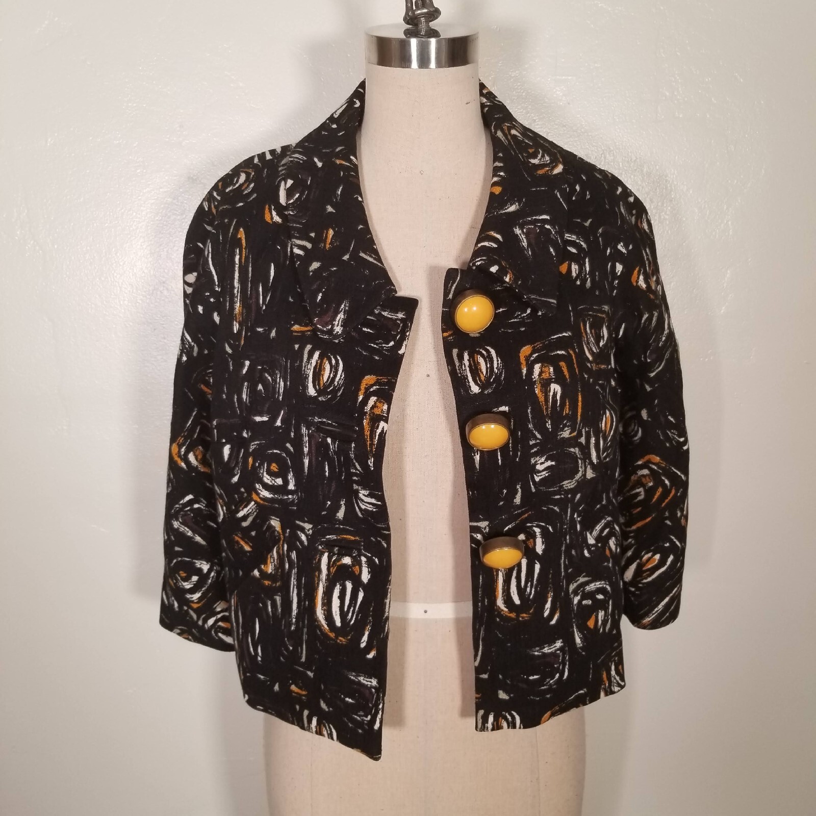Vintage 6 Elliott Lauren Black and Yellow Cropped Blazer Jacket Mod 60s Style A6