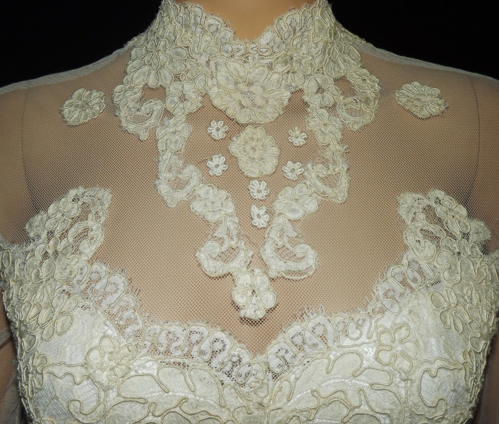 Liquid Satin Silk Wedding Dress Illusion Lace Ivory A-Line Bridal Gown