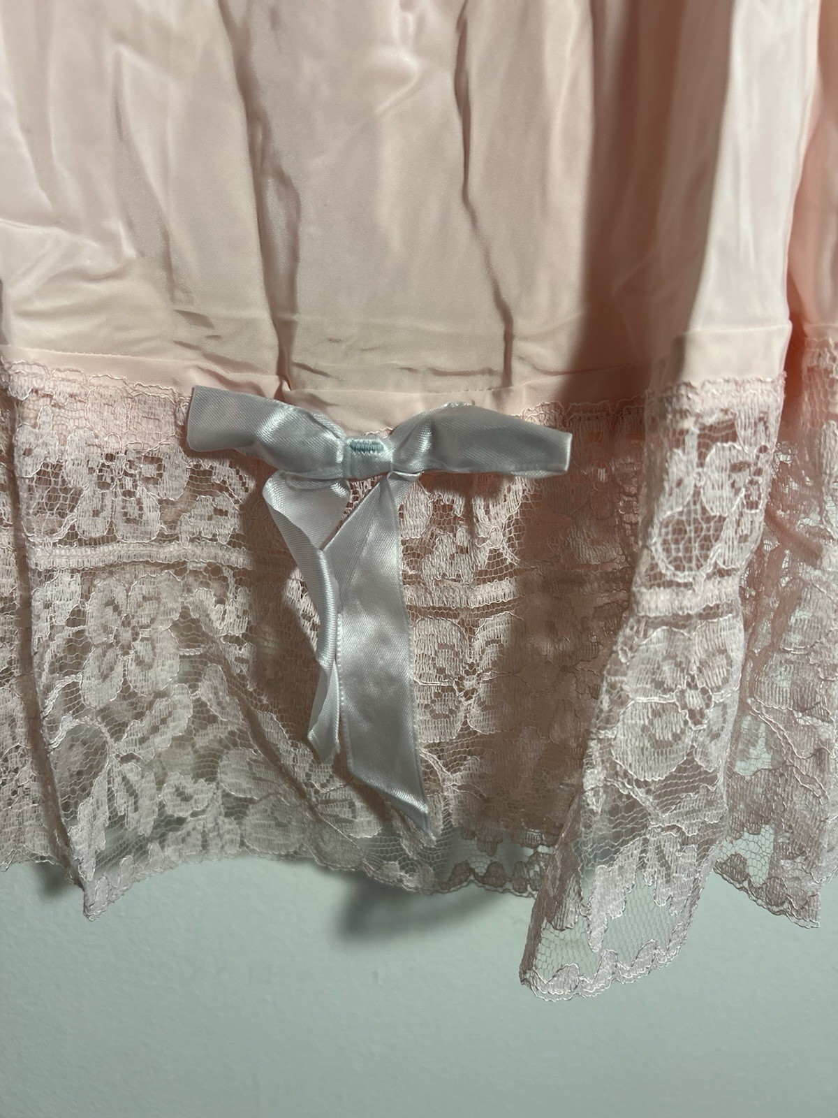 Vintage Half Slip Pink Custom Made Midi Length Wide Lace and Ribbon Trim