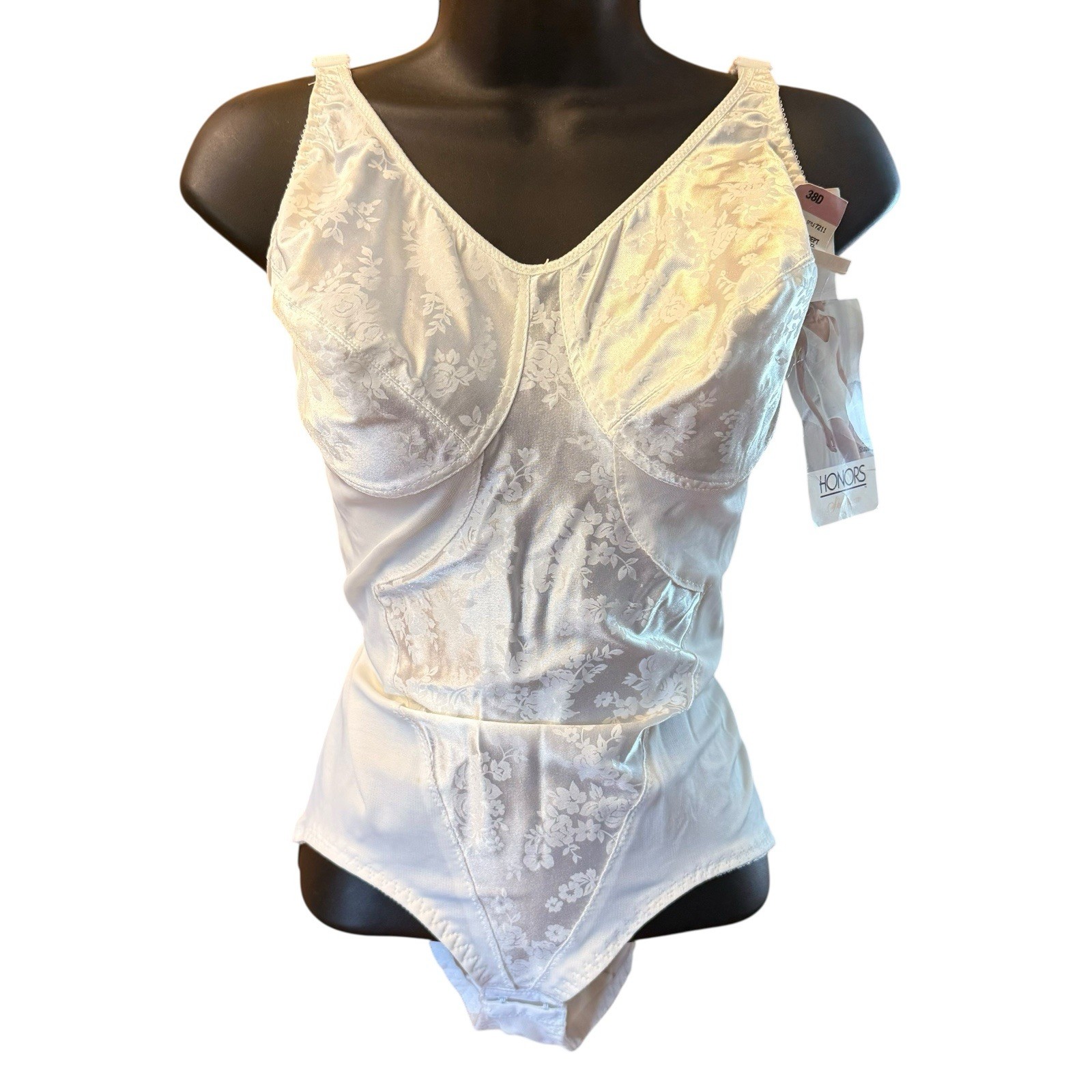 Vintage Honors Body Shaper Teddy Bodysuit 38D Lace White Bridal Firm Control