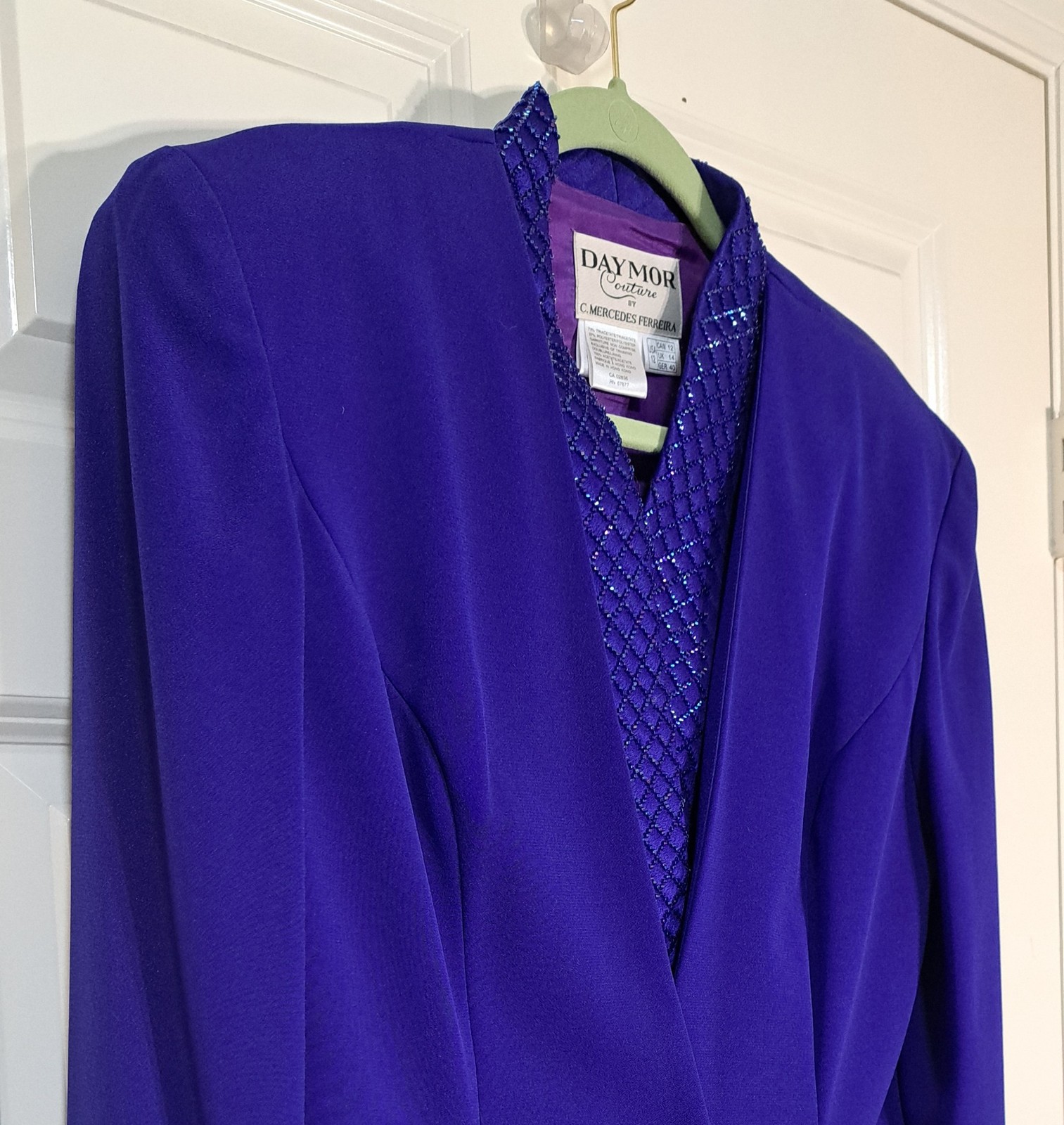 DAYMOR COUTURE by MERCEDES FERRIERA Royal Blue Evening Suit w/ Beaded Accents 12
