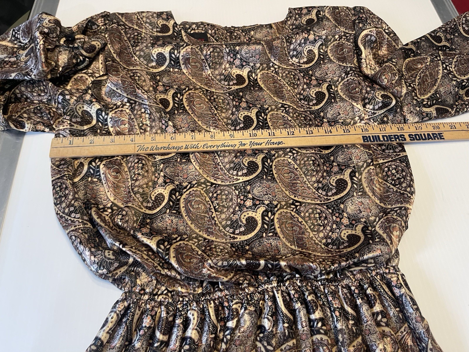 VTG Damon Brown Paisley Pleated Dress Preppy Satin Size 10 Midi 1980s Career