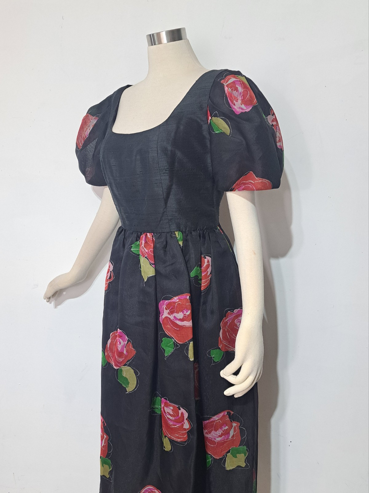 Vintage 1980s Hanae Mori Silk Dress Sz 14 L/XL Floral Roses Cocktail