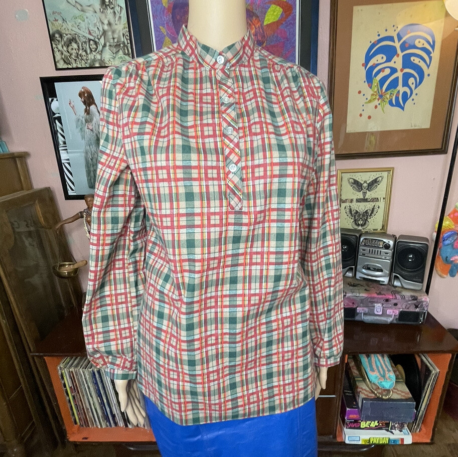1960s Lucky Winner Plaid Cotton Blouse