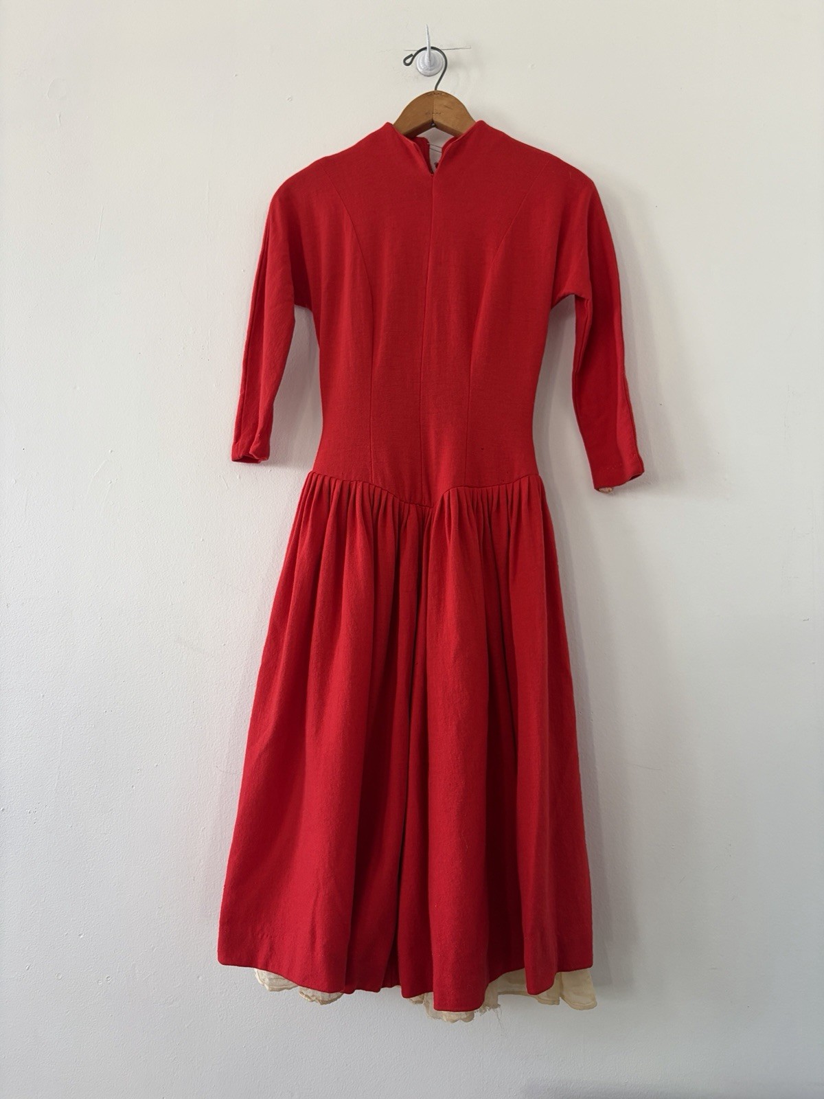 50s 40s Wool Basque Drop Waist Princess Seam Winter Day Dress Midi Full Skirt XS