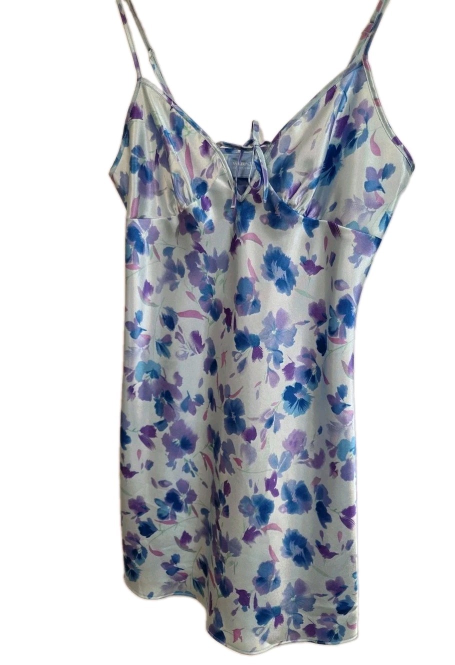 VTG Y2K Satin Nightgown Chemise Lingerie Slip Dress Size Medium Icy Blue Purple