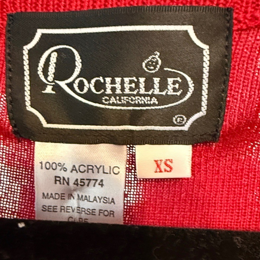 Rochelle California Vintage Red V-Neck Button Front Cardigan Sweater XS RN 45774