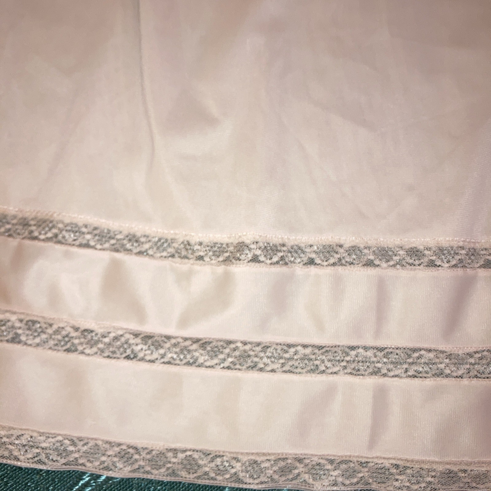 Vintage Gaymode Half Slip Skirt Long Small Lace Trim Slit Beige Tan Nude