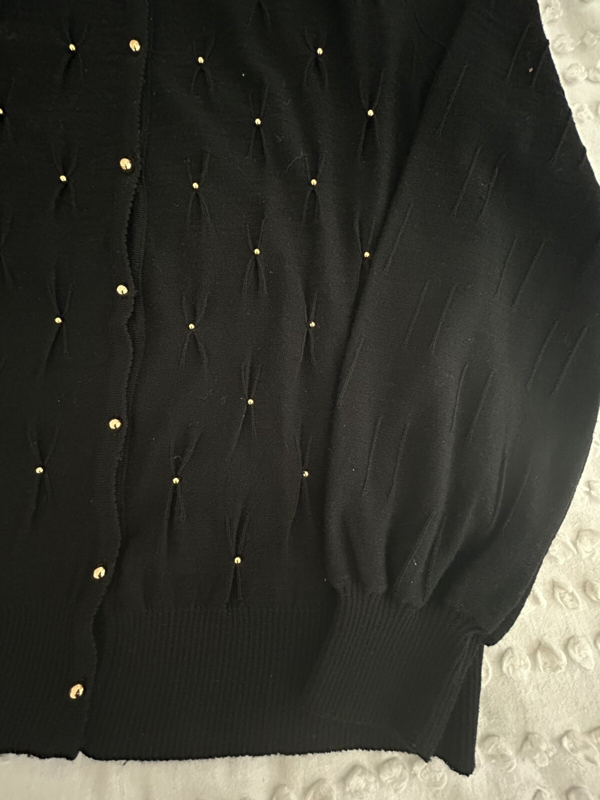 Vintage 1980’s Black Gold Button & Beads Cardigan Padded Shoulders Size Sm EUC