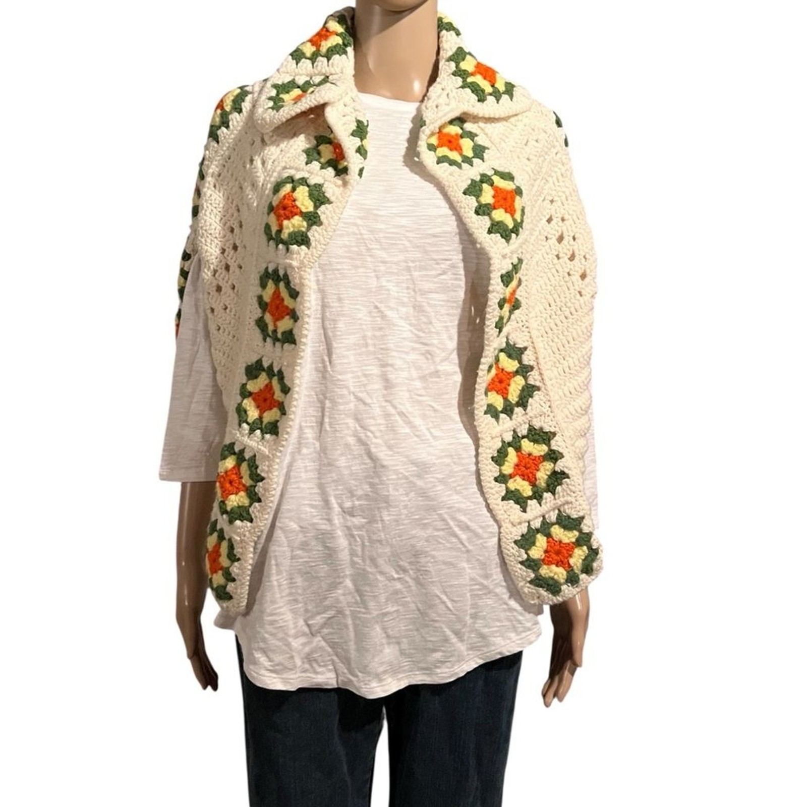 Handmade Granny Square Capelet Crochet Wrap Open Front 70s Style One Size