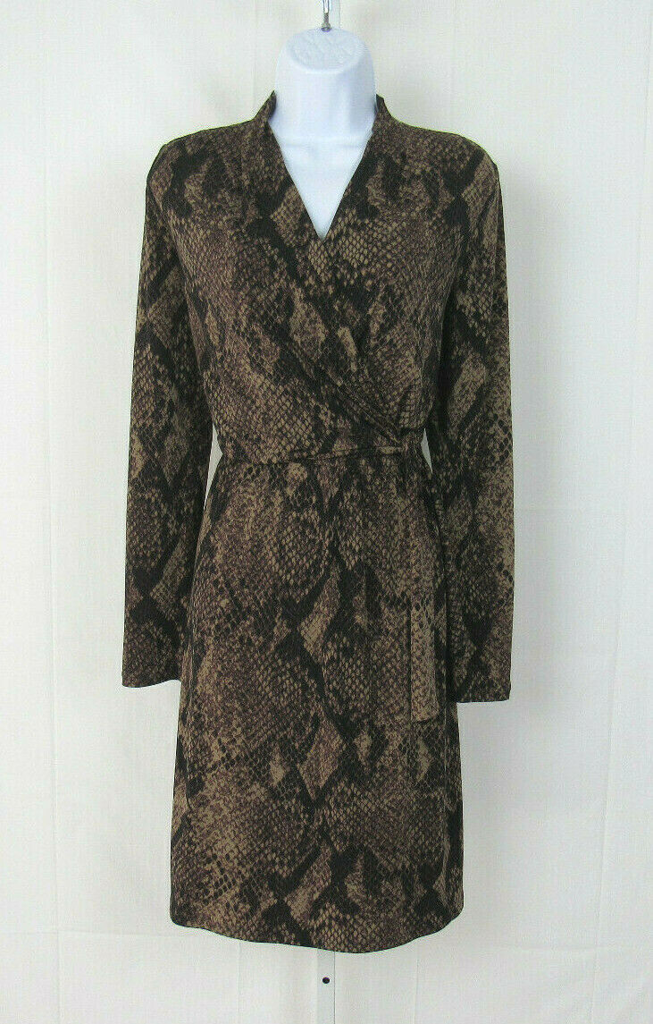 VTG 1980s 90s TAHARI SMALL PETITE DRESS SNAKESKIN PRINT POLY SPANDEX OVERLAP