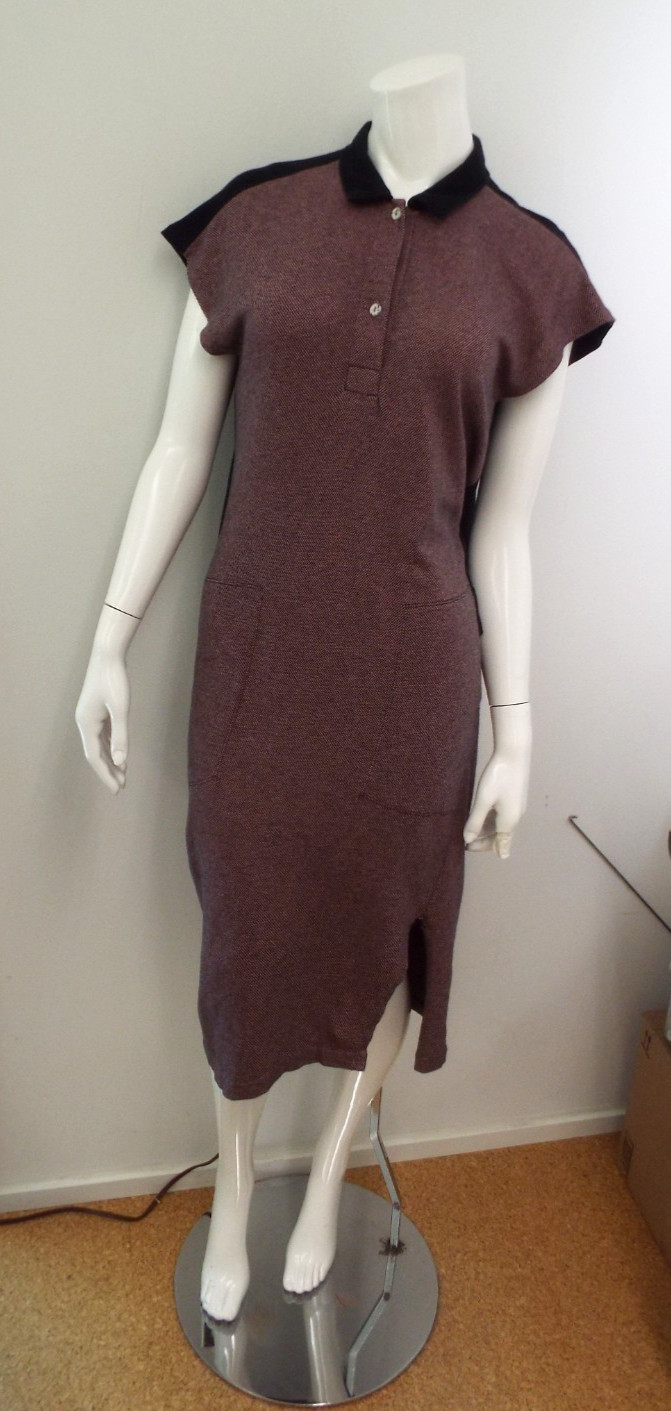 Vintage 1980s Issey Miyake Pink Black Cotton Dress Medium Open Back Brush Label