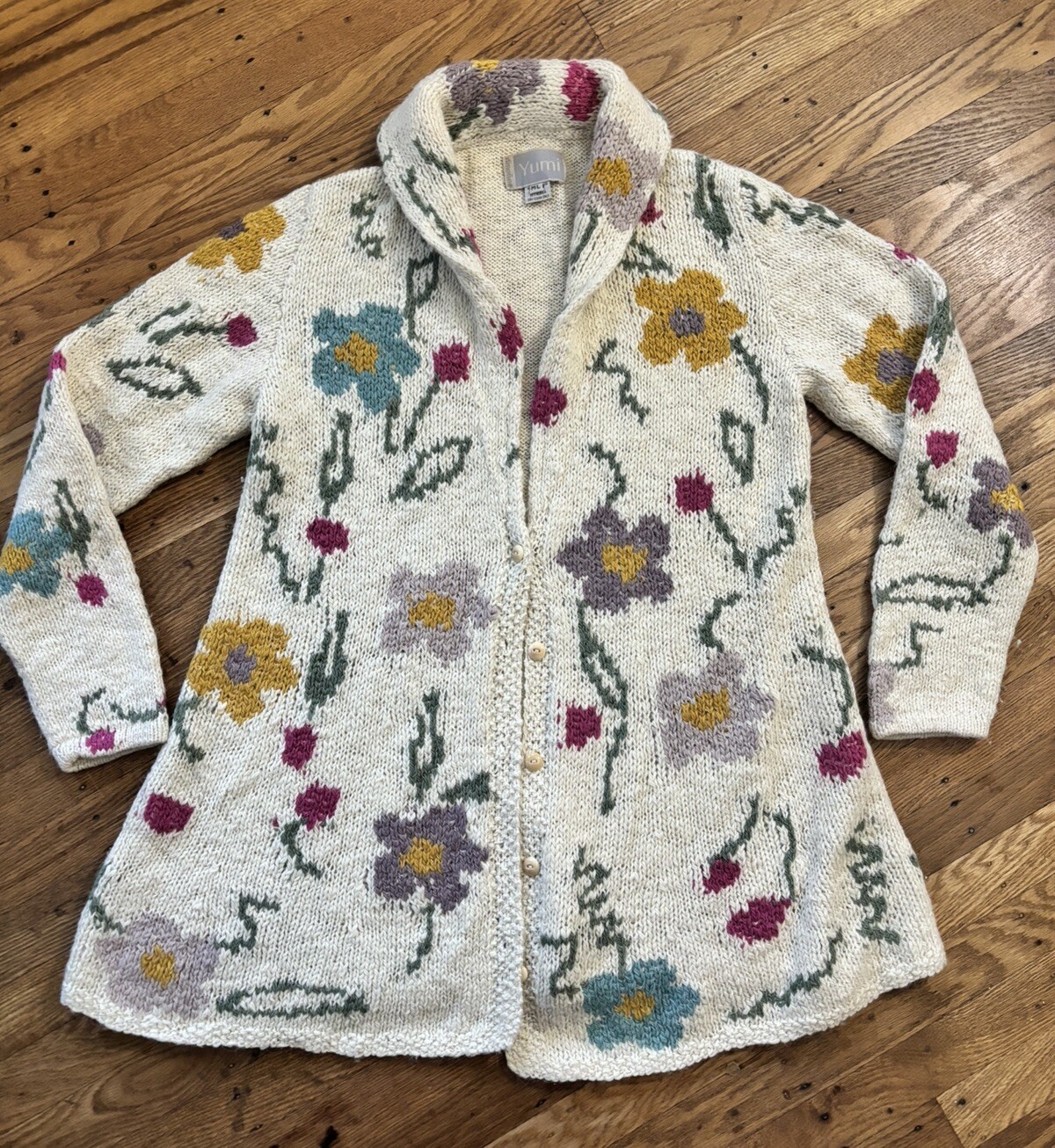 Vintage Yumi Bolivia ALPACA/ Wool Oversized Cardigan,floral.Medium