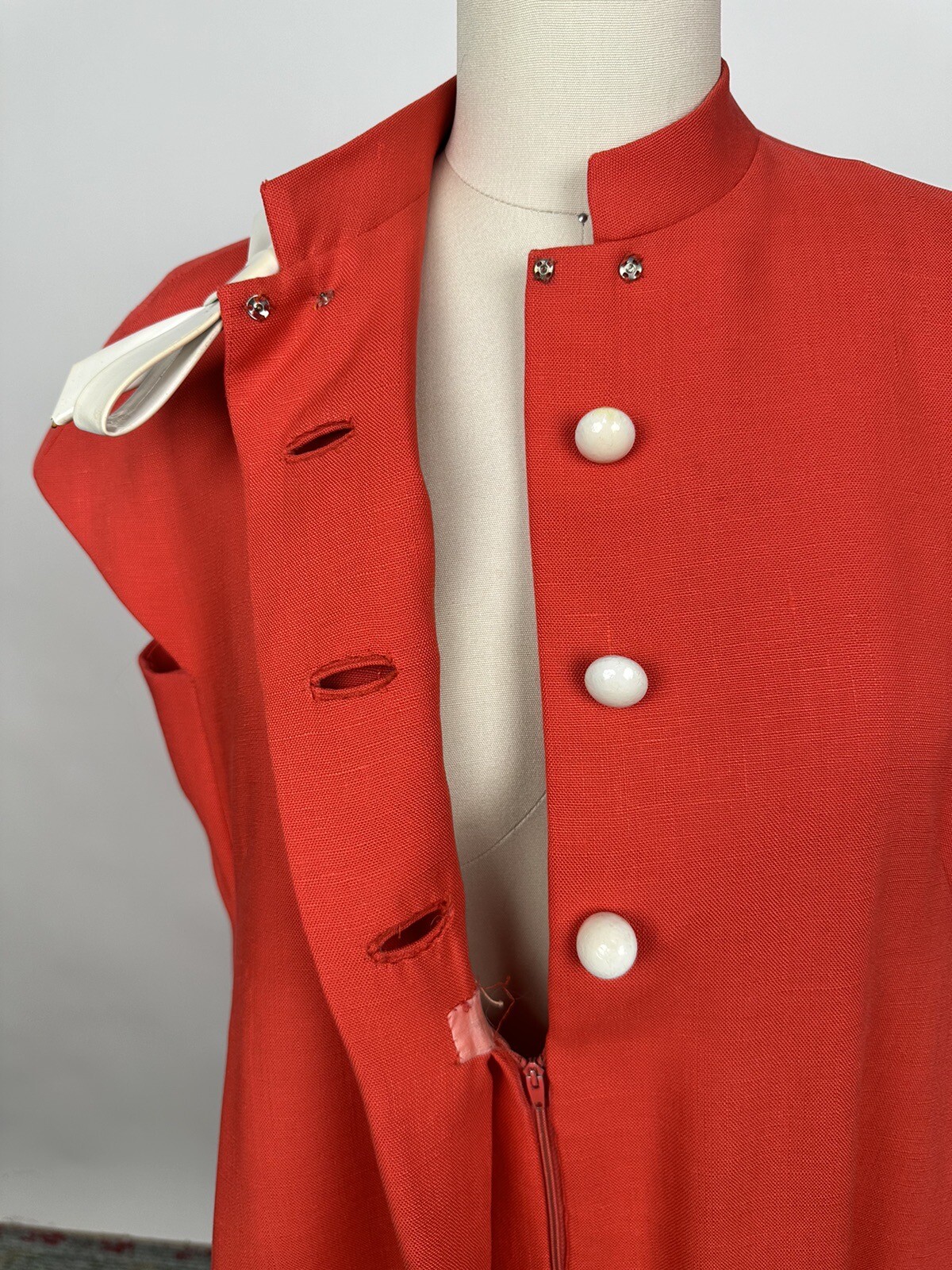 Vintage 1960s Geoffrey Beene orange Red Linen Dress Mod GoGo As Is 60s Designer