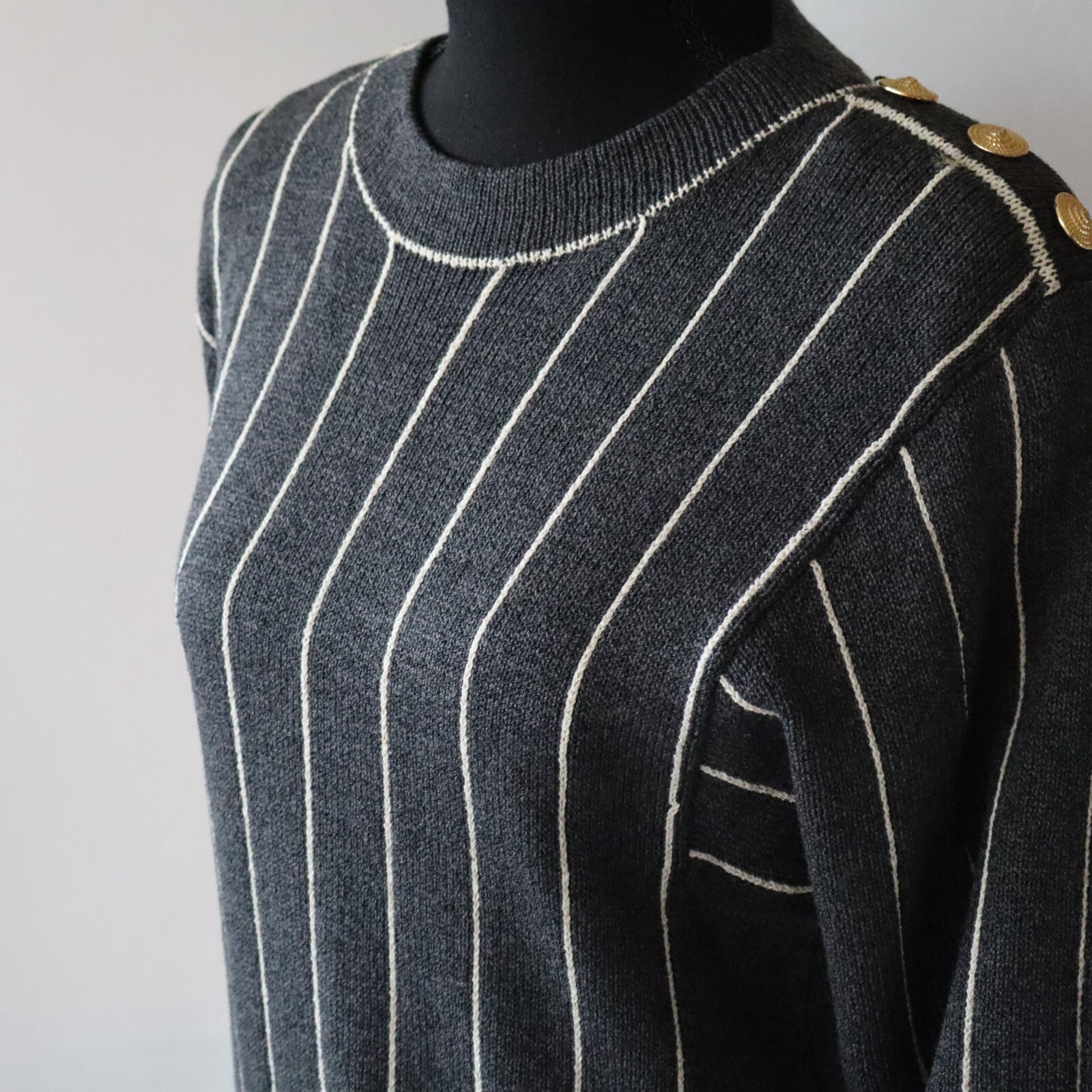 Vtg Don Sayres Wellmore Wool Knit Dress Navy Blue Pinstripe Long Sleeve Sz 10