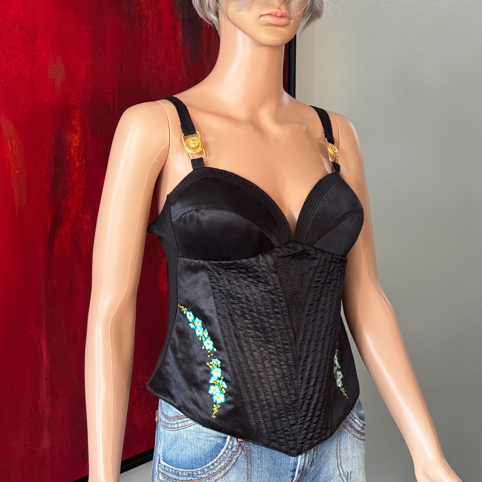 GIANNI VERSACE black Bustier size 46L from S/S 1995 GV VERSATILE COUTURE