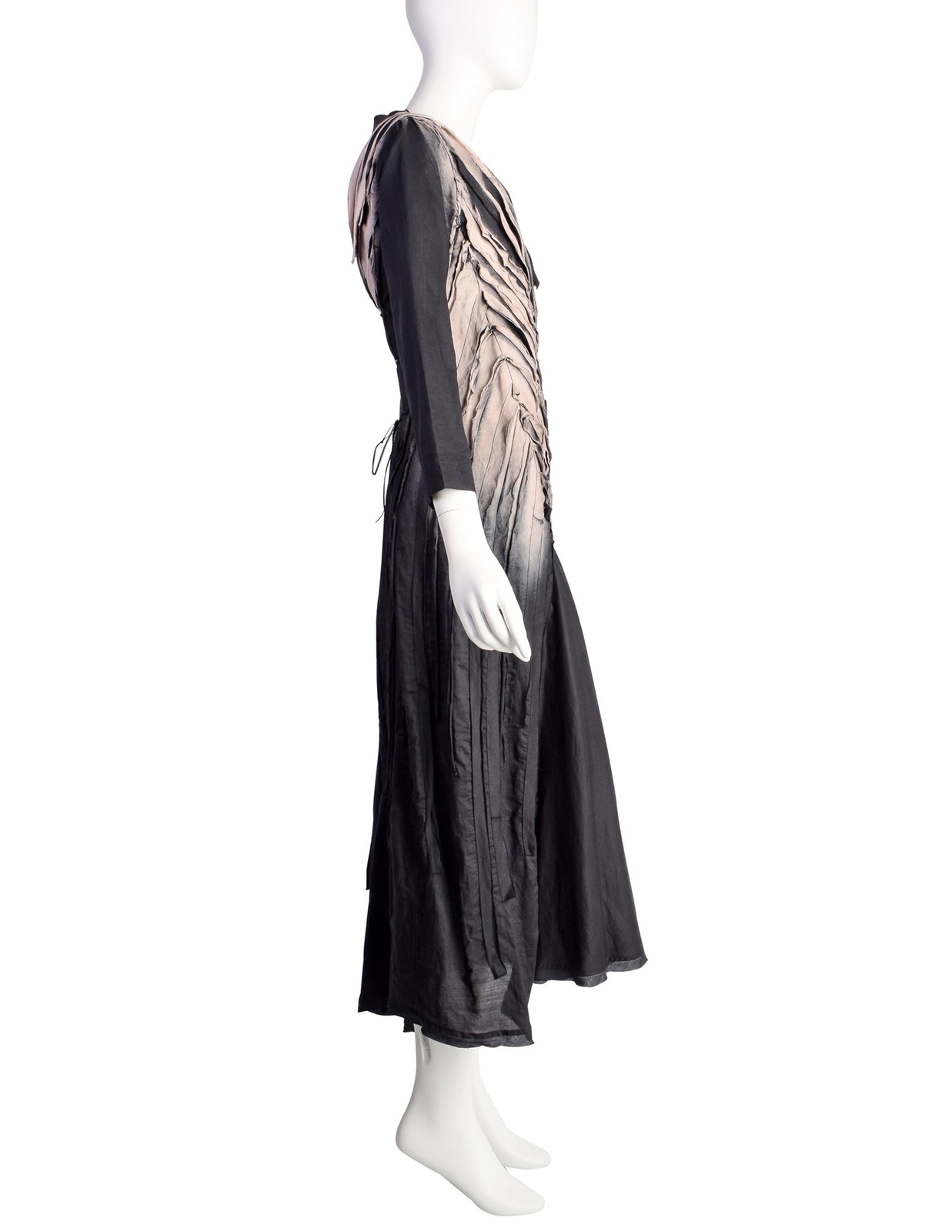 Issey Miyake Vintage SS 2006 Black Sand Distressed Overdyed Gathered Pleated Dre