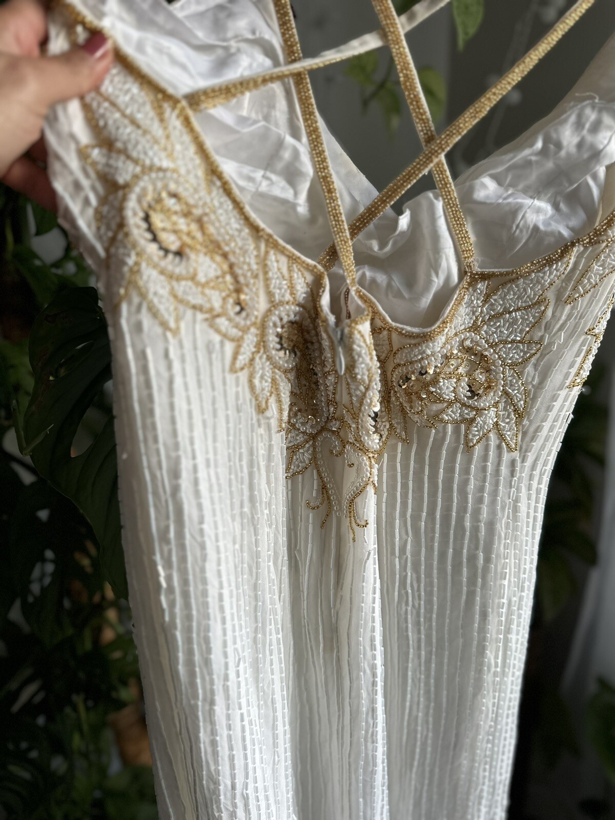 Vintage Beaded Cream And Gold Dress