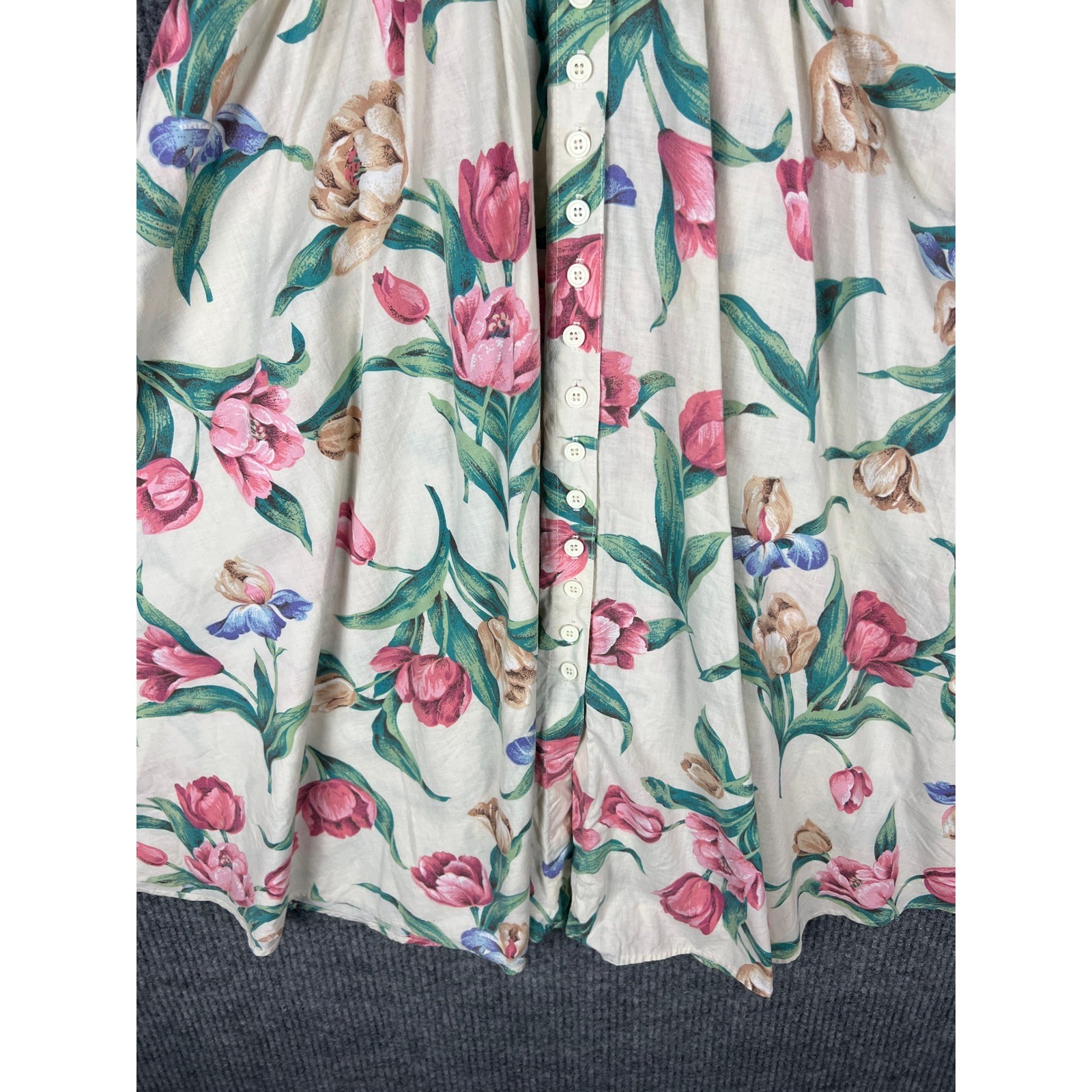Carol Anderson Floral Button Front Midi Dress Cottagecore Boho Cotton Size 2