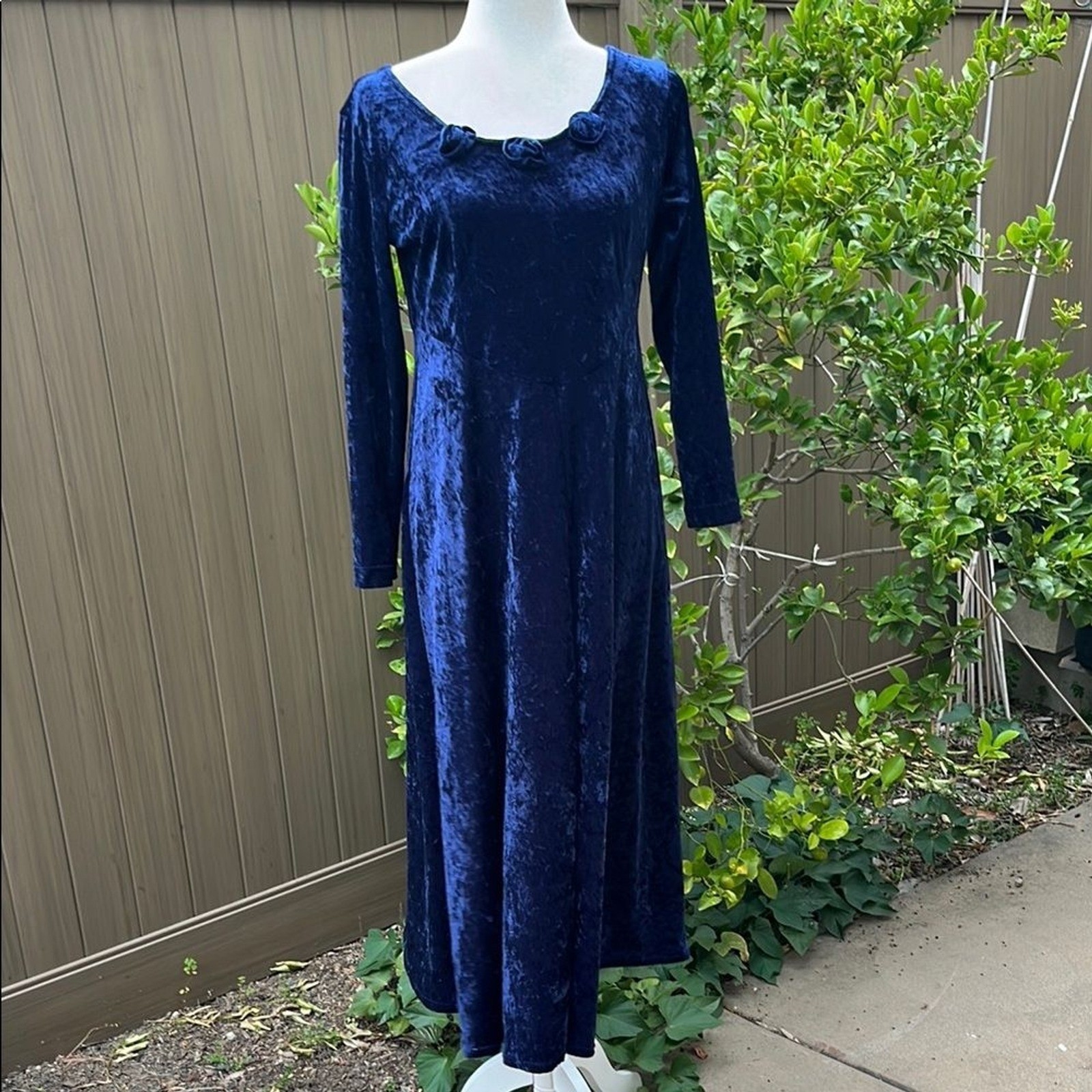 CDC Caren Desiree Co Maxi Dress Women 6 Blue Excellent Vintage Crushed Velvet