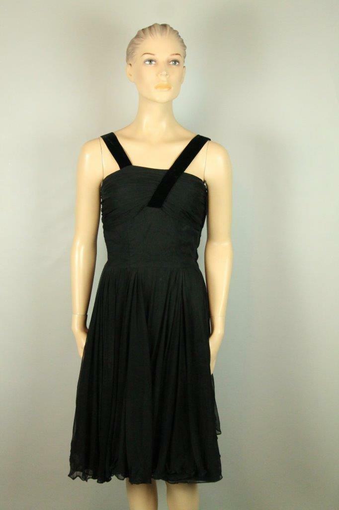 Vtg 50s Chiffon Organza Fit Flare Rockabilly Full Skirt Cocktail Party Dress S