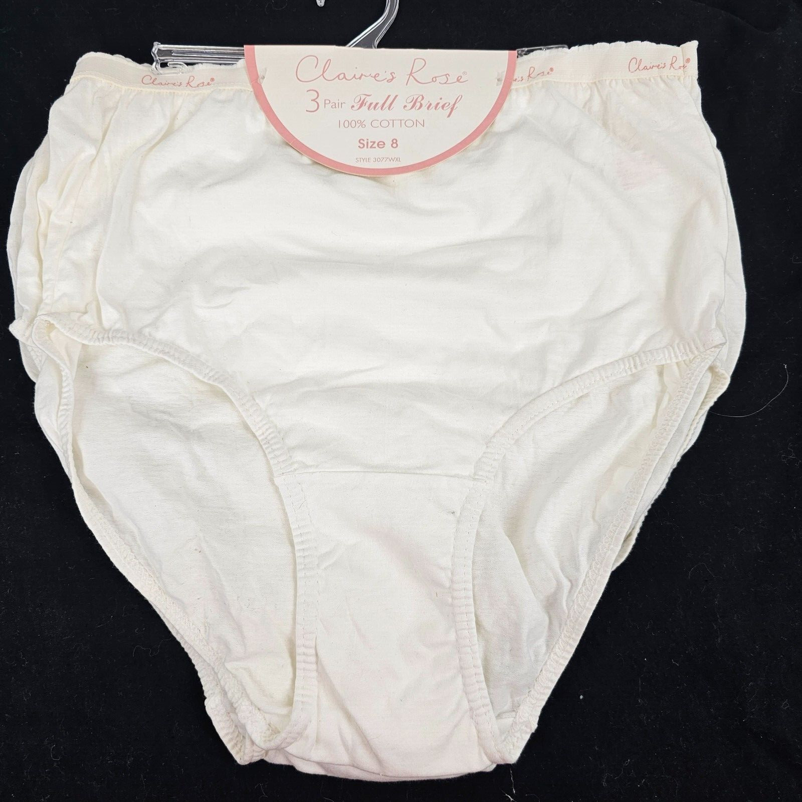 Vintage Granny Panties Size 8 White Cotton Briefs Claire’s Rose Elastic Waist