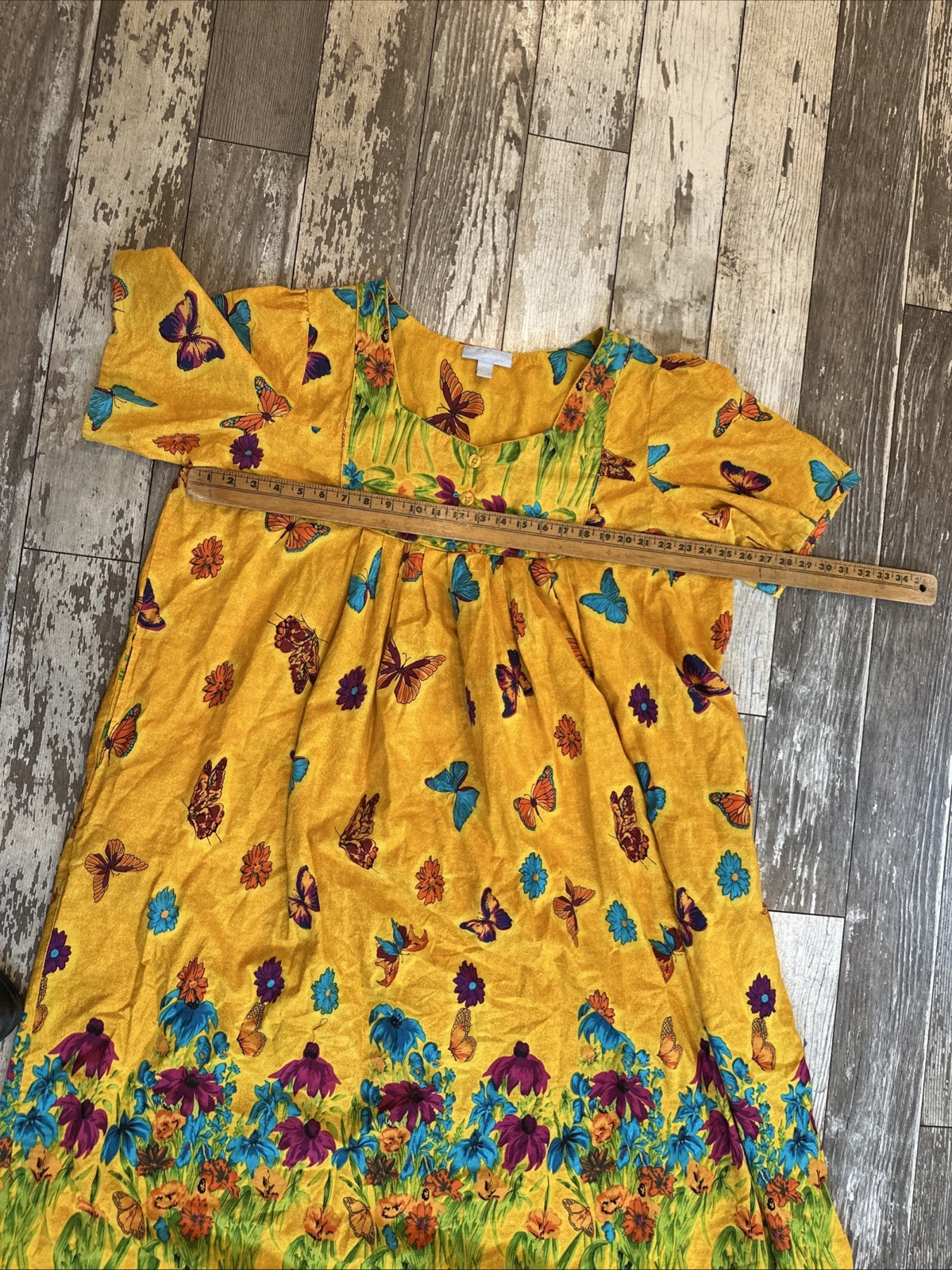 Vintage Y2K Only Necessities Women’s House Dress Yellow Butterfly Print 2X 26/28