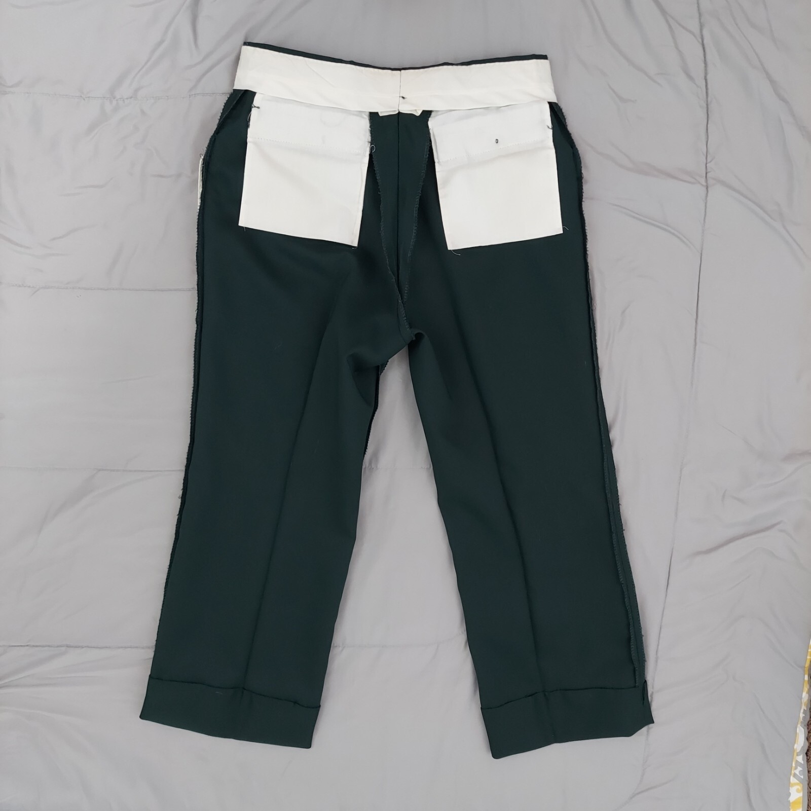 VTG 70s Haggar Green Polyester Pants USA Made Hemmed Capri 32×25 Grandpa Core