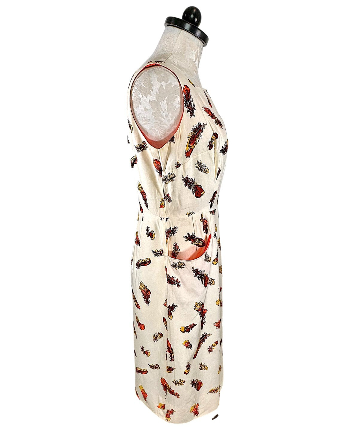 Vintage Cover Girl of Miami Feather Print Retro Sheath Dress