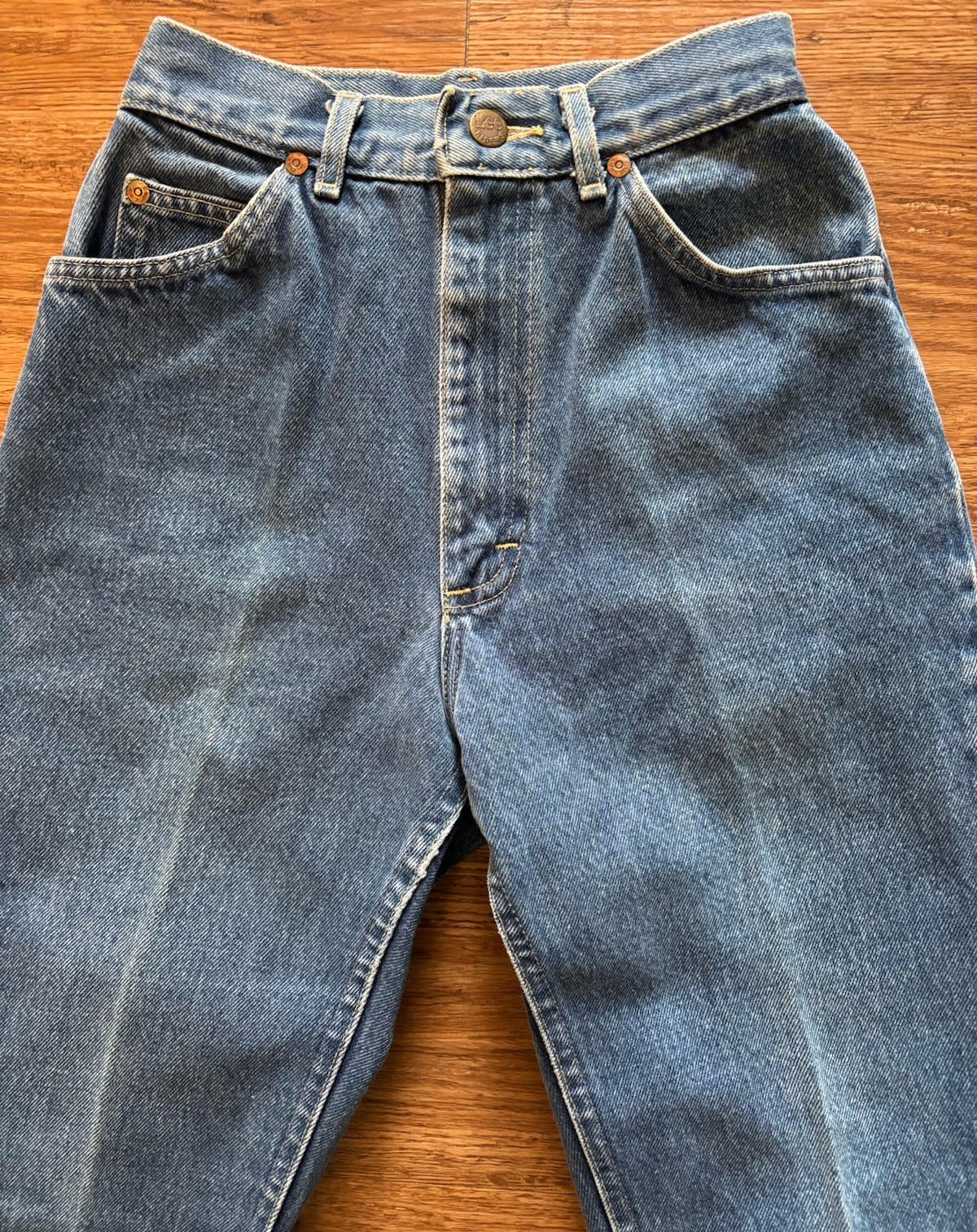 Vintage Union Made Women’s LEE High Waisted Med Wash Straight Sz Jr 5 1970s-80s