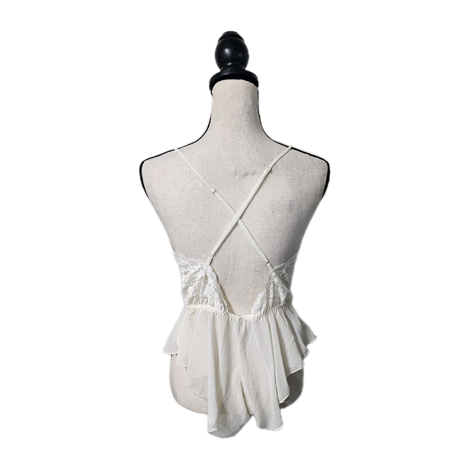 VTG 90’s Lingerie White Playsuit Med Lace Sheer Romper Coquette Teddy Balletcore
