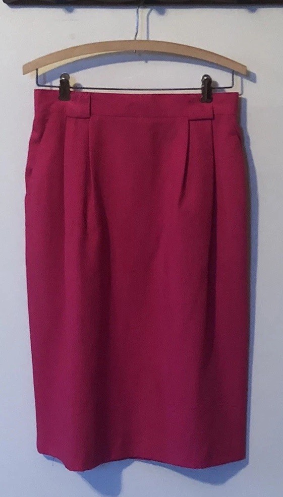 Vtg Requirements Sz 12 Hot Pink Fuchsia Midi Aline Skirt Retro Pleated Pockets
