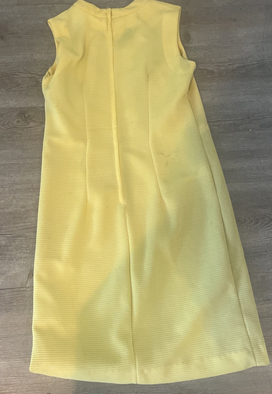 1960s Mod Yellow Textured Knit High Jewel Neck ALine Mini Dress w/Princess Seam
