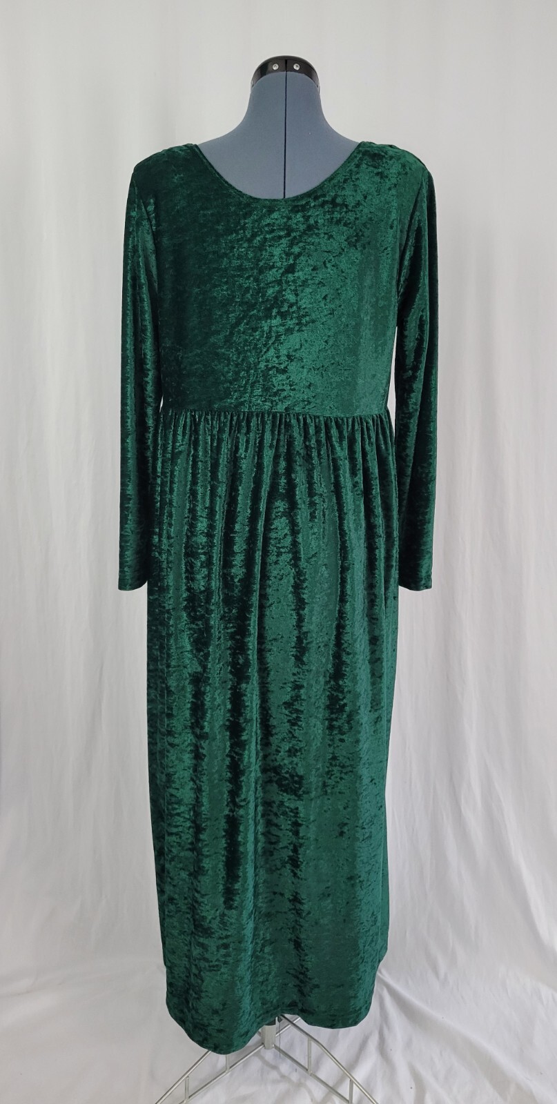 Vintage Sunbelt Green Crushed Velvet Dress w Gathered Skirt Size Small