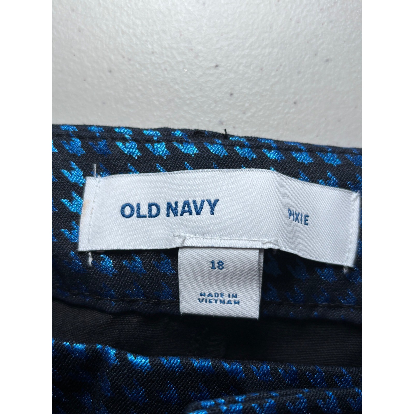 Old Navy NWT Pixie Ankle Pants 18 Cotton Blend Blue Metallic Print Stretch Y2K