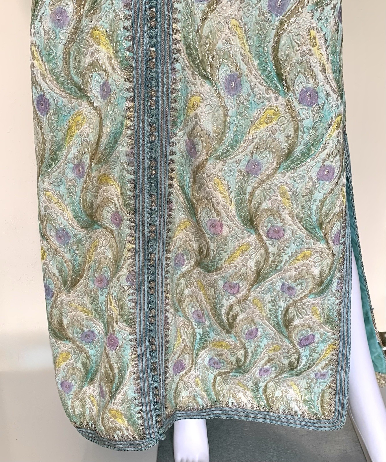 Vintage 1960s 70s Metallic Lurex Blue Purple Silver Caftan Moroccan Maxi Dress L