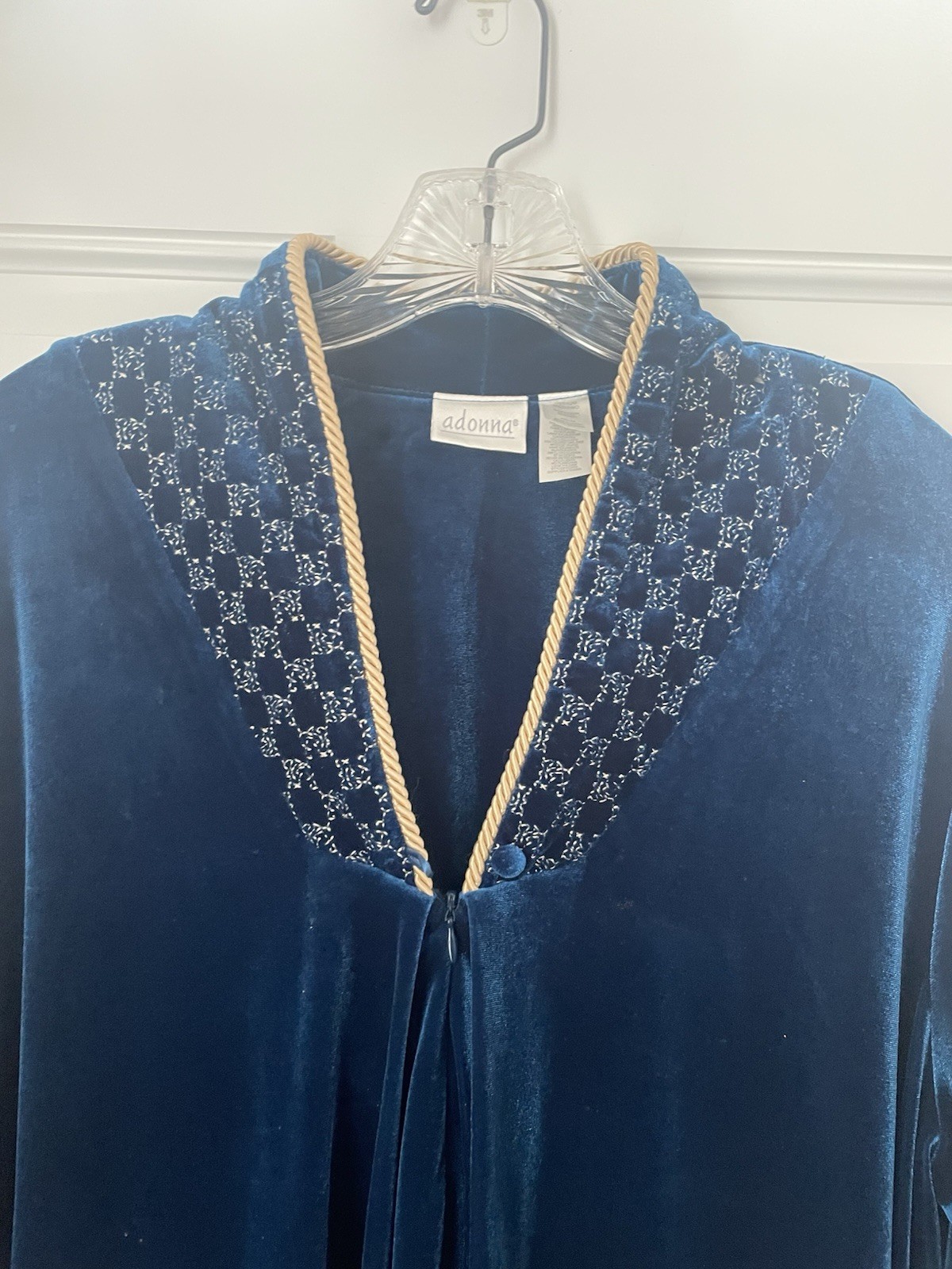 Vintage ADONNA womens Blue Velour Bathrobe 3/4 zipper Sz Med