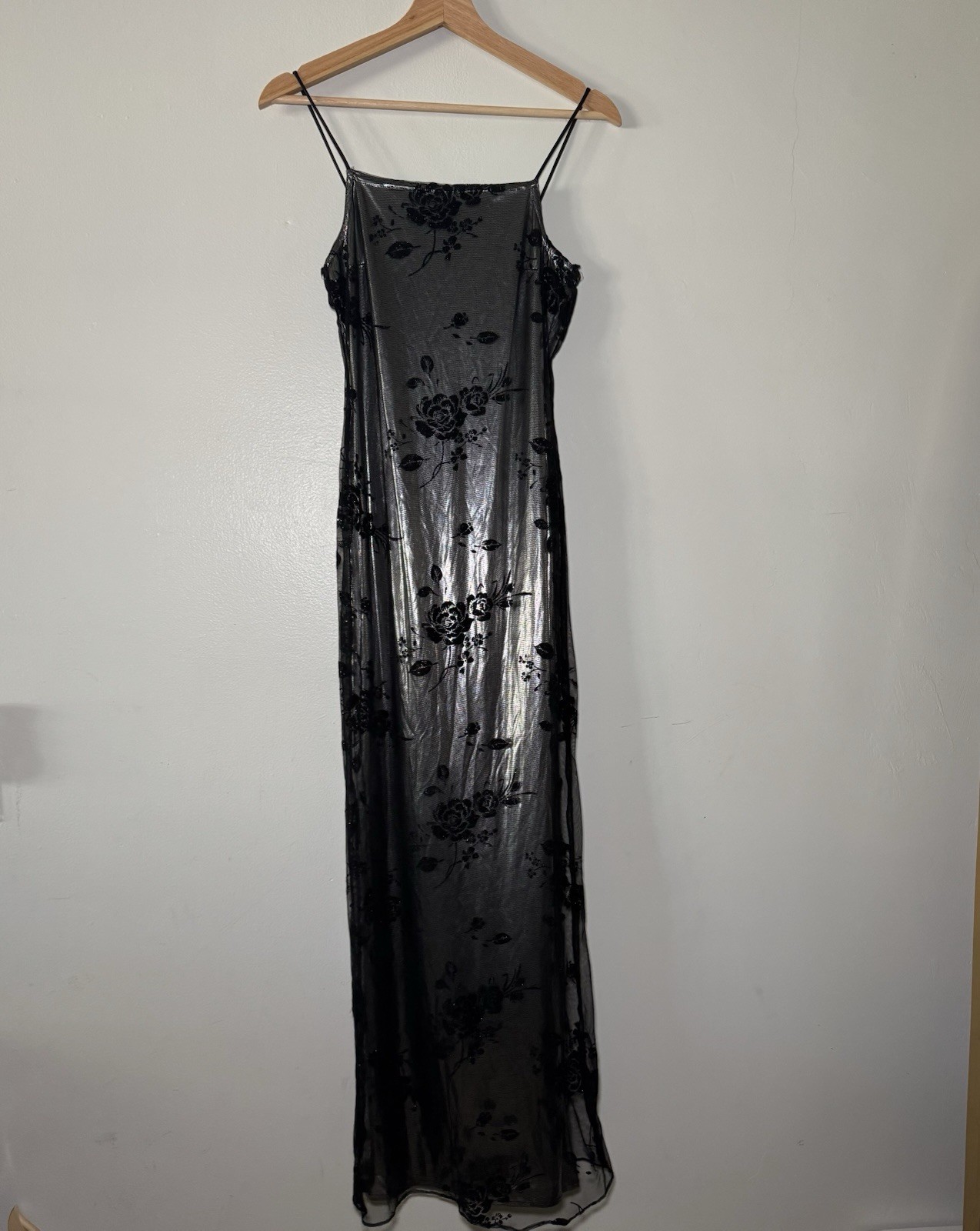 Vintage 90s L.A. Glo Foil Formal Dress Prom S Homecoming Lace
